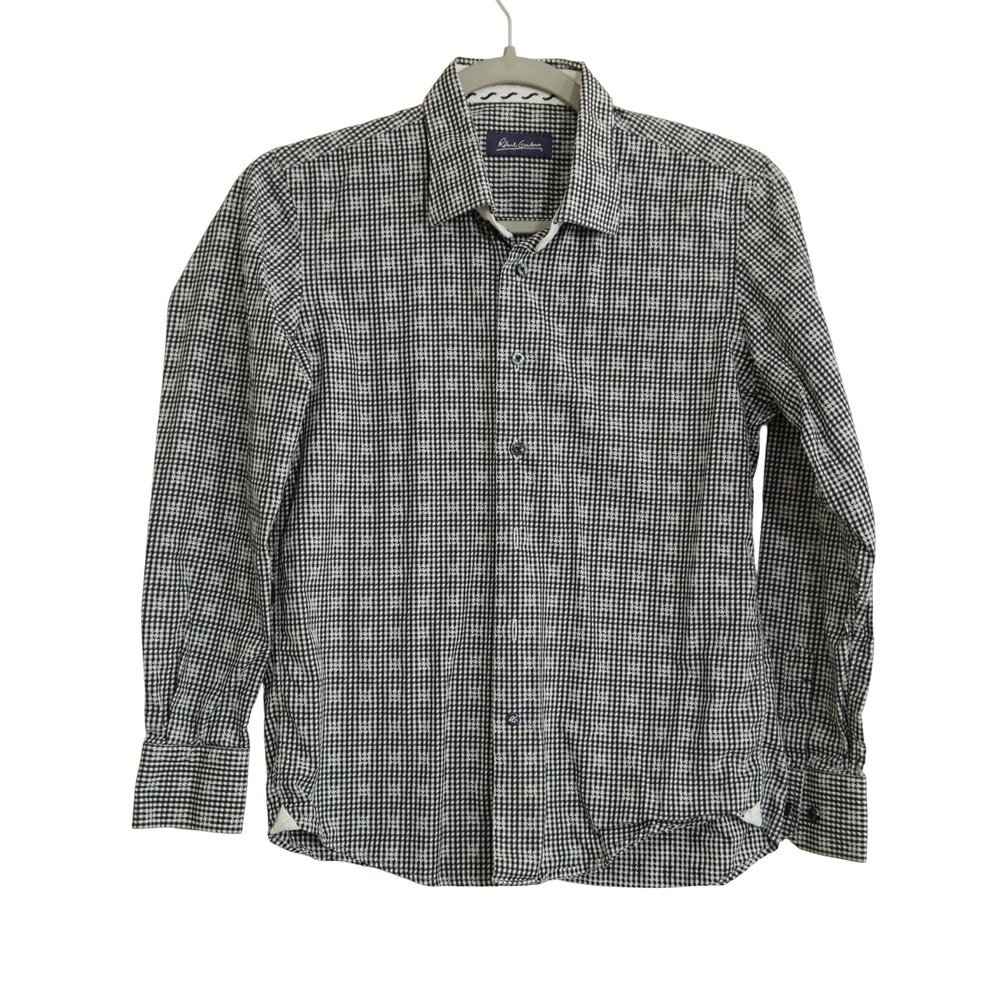 Robert Graham‎ Boys Size M 10-12 Black White Micro Check Star Button Down Shirt